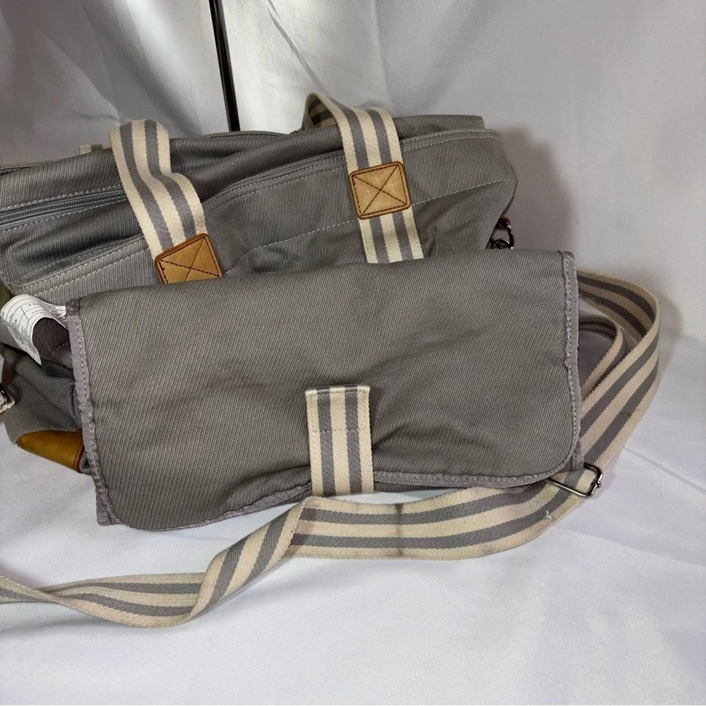 Pottery Barn Kids Gray and Brown Classic Baby Diaper Bag with Initial C